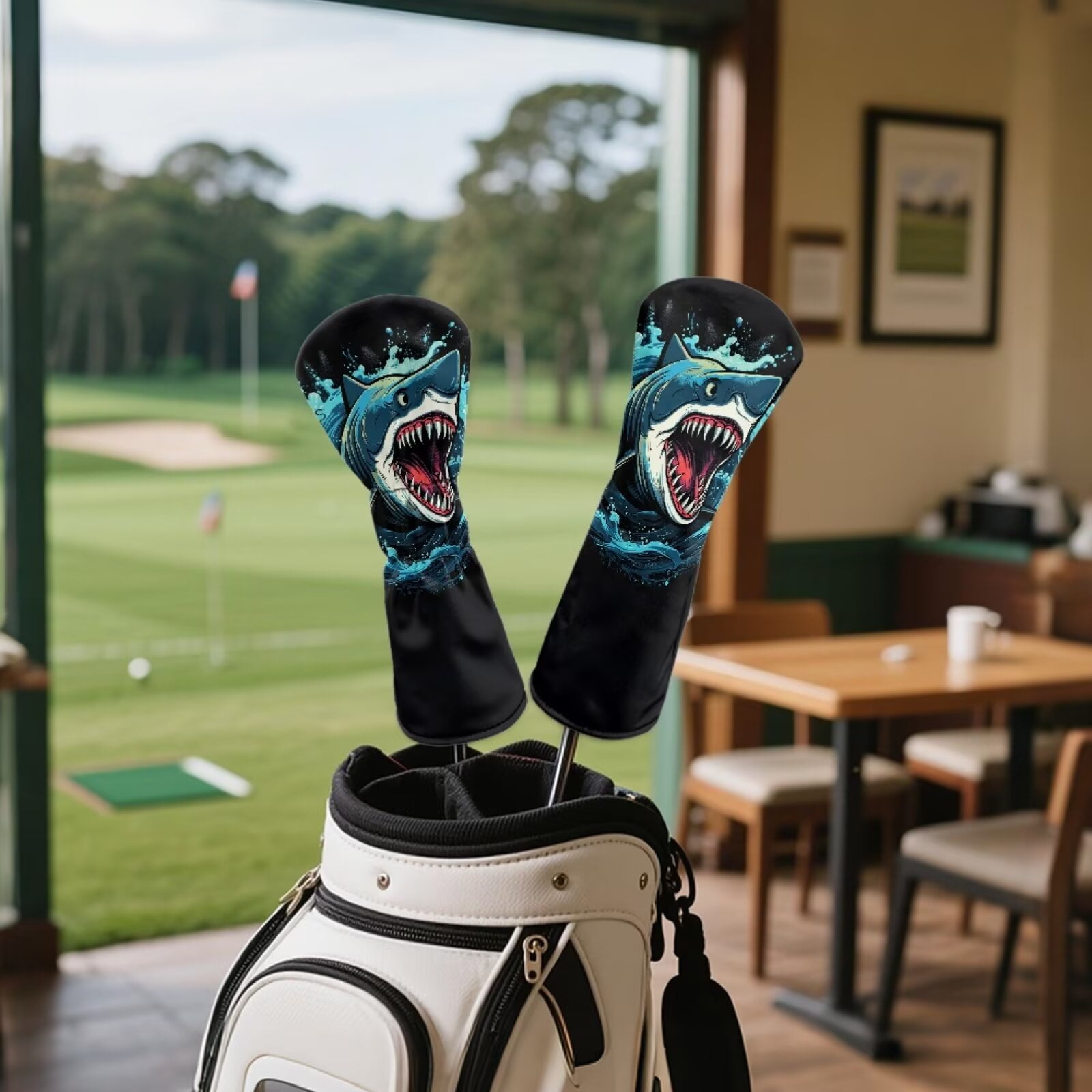 Uorisanigo Shark Print Golf Club Head Cover 3pc Golf Headcovers for Woods and Driver Fairway Hybrids, Golfs Accessories Head Covers Set with Premium PU Leather, Abrasion-Resistant