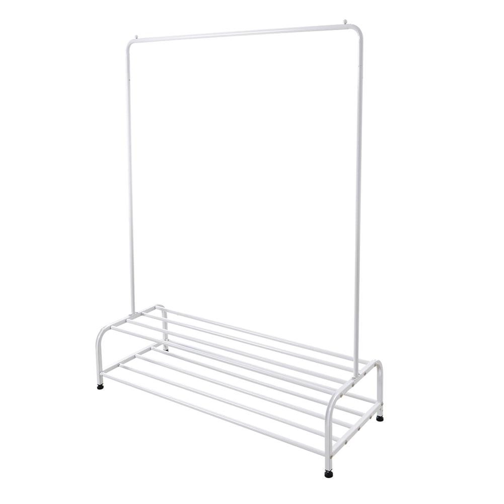 Cterwk Clothing Garment Rack with Shelves, Metal Cloth Hanger Stand, Silver
