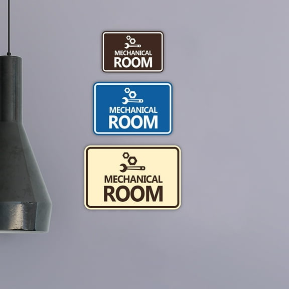 Classic Framed Mechanical Room Sign (Navy Blue / White) - Large