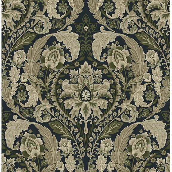 Harry & Grace Deep Sea Thornton Vintage Damask Peel and Stick Wallpaper - 20.5 in. W x 18 ft. L Roll