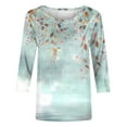 thumbnail image 5 of Nrmvnmi Womens 3/4 Length Sleeve Cotton Tops Casual Floral Print Round Neck Summer Tops Loose Fit Elastic and Lightweight Blouse For Women, 5 of 5
