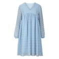 thumbnail image 4 of safuny Women's Mini Babydoll Dress Solid Swiss Dot Long Sleeve Autumn Dress Winter V Neck Elegant Leisure Comfy Vacation Fashion Light Blue XL, 4 of 5