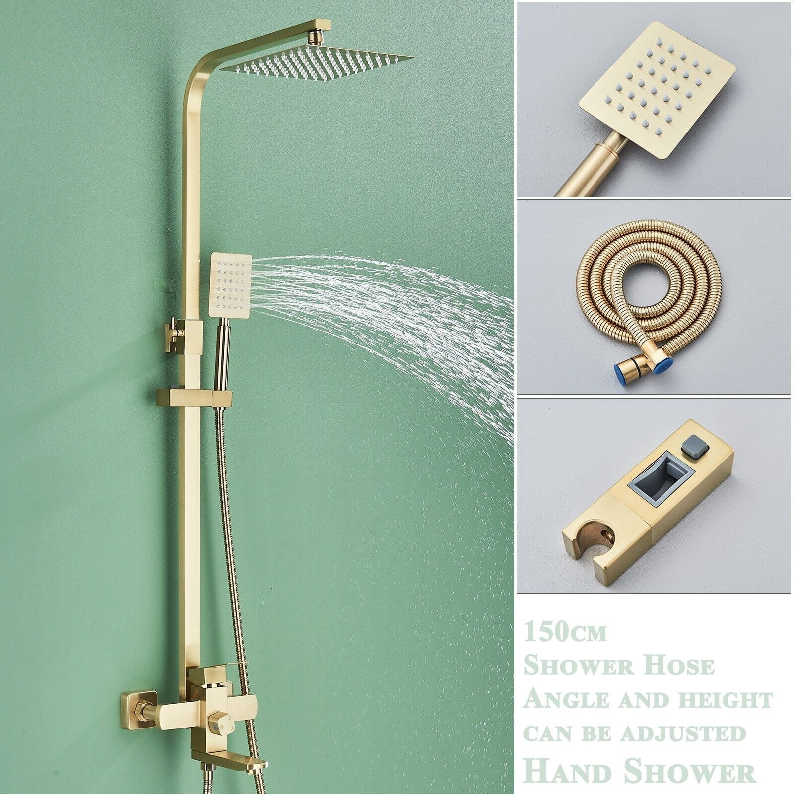 Brushed Gold Shower Faucet set Exposed Shower System 8inch Rain Shower Head Comb