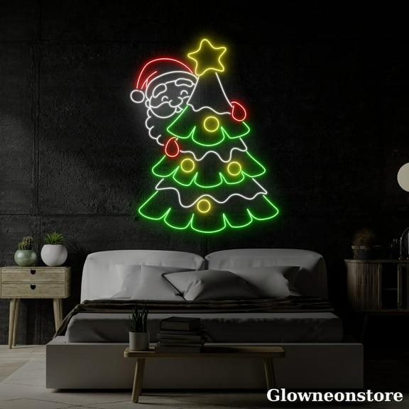 Glowneon Christmas Tree With Santa Claus Neon Sign, Christmas Tree Led Light, Christmas Tree Décor