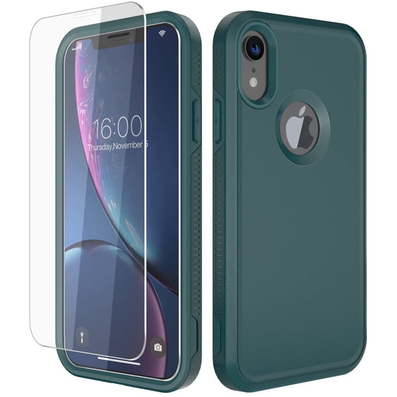 Funda de teléfono Diverbox para iPhone XR con vidrio templado verde oscuro