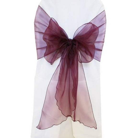 Wedding Linens Inc. (10pcs) 12" x 116" Organza Sheer Chair Sashes Chair Sash Bow ties with Angle end style for Wedding Party Catering Banquet Decoration Events - Plum