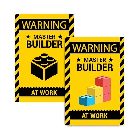 2 Piezas De Decoración De Pared, Advertencia, Maestro Constructor En El Trabajo, Impresión De Vinilo, Bloques De Construcción, Ladrillos, Puerta Y Habitación, Precaución Para Constructores De Ladrillo