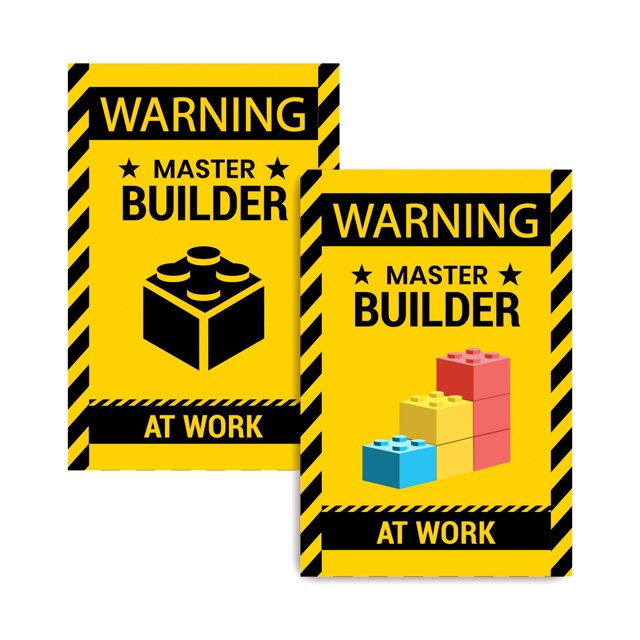 2 Piezas De Decoración De Pared, Advertencia, Maestro Constructor En El Trabajo, Impresión De Vinilo, Bloques De Construcción, Ladrillos, Puerta Y Habitación, Precaución Para Constructores De Ladrillo