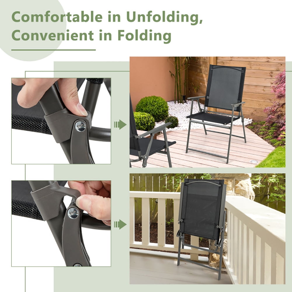 Spaco Set of 4 Patio Folding Chair Set with Rustproof Metal Frame-Black, Portable Dining Chairs for Porch Camping Pool Beach Deck Lawn Garden