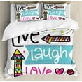 thumbnail image 3 of Live Laugh Love Duvet Cover Set Twin Size, Lively Colors Cartoon Arrows with Geometric Shapes Kiss Hearts Phrase Print, Decorative 2 Piece Bedding Set with 1 Pillow Sham, Multicolor, by Ambesonne, 3 of 3