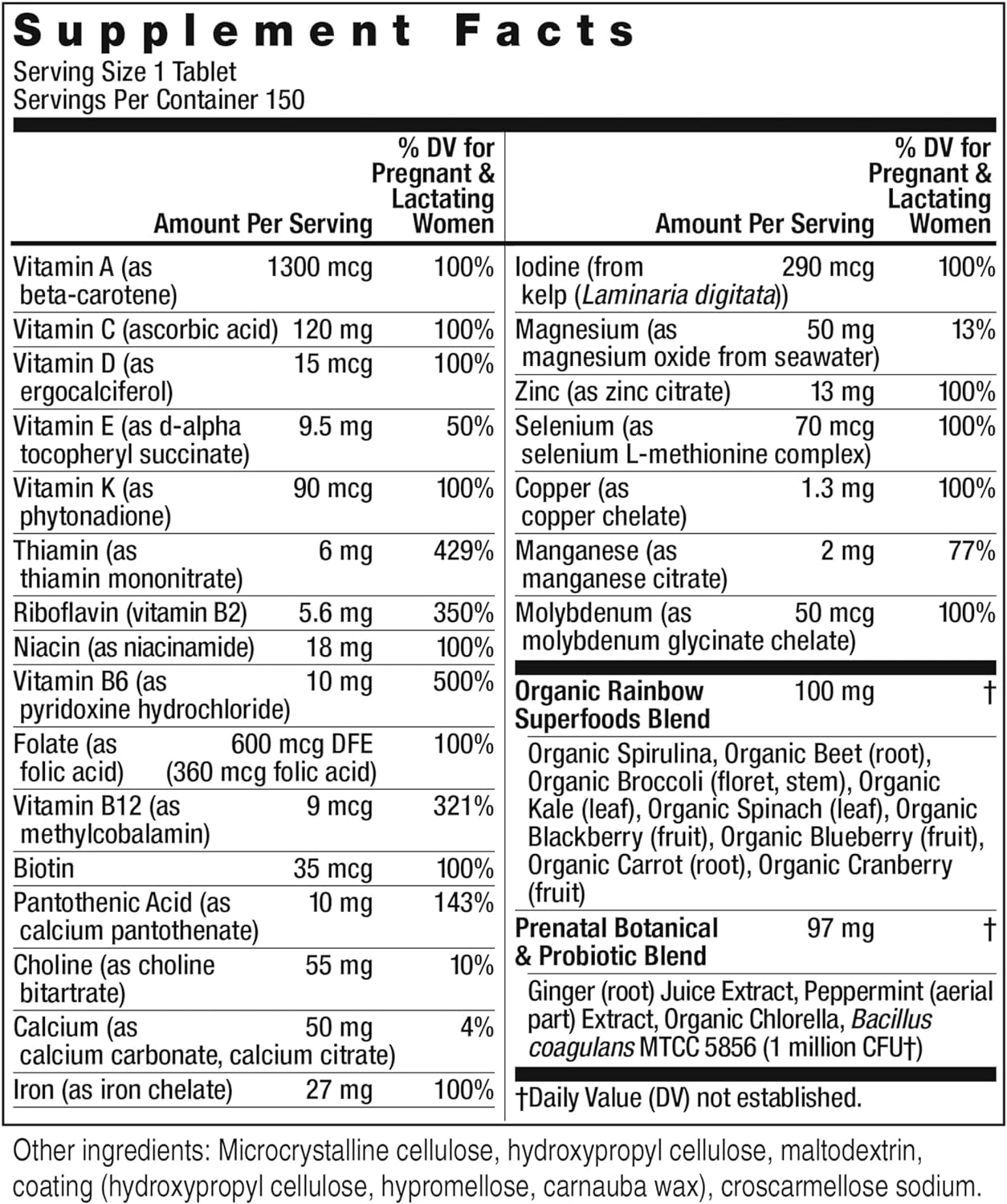 Prenatal One Multivitamin with Folate, Ginger and Probiotics | 150 Vegan Caplets | by Rainbow Light