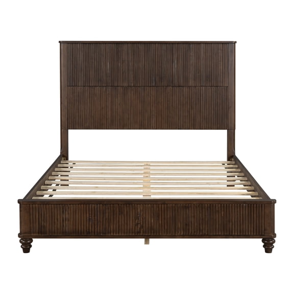 Solid Wood Bed Frame,Queen Platform Bed Frame with Headboard,Tall Headboard Natural Wood Bed ,No Box Spring Needed,Walnut