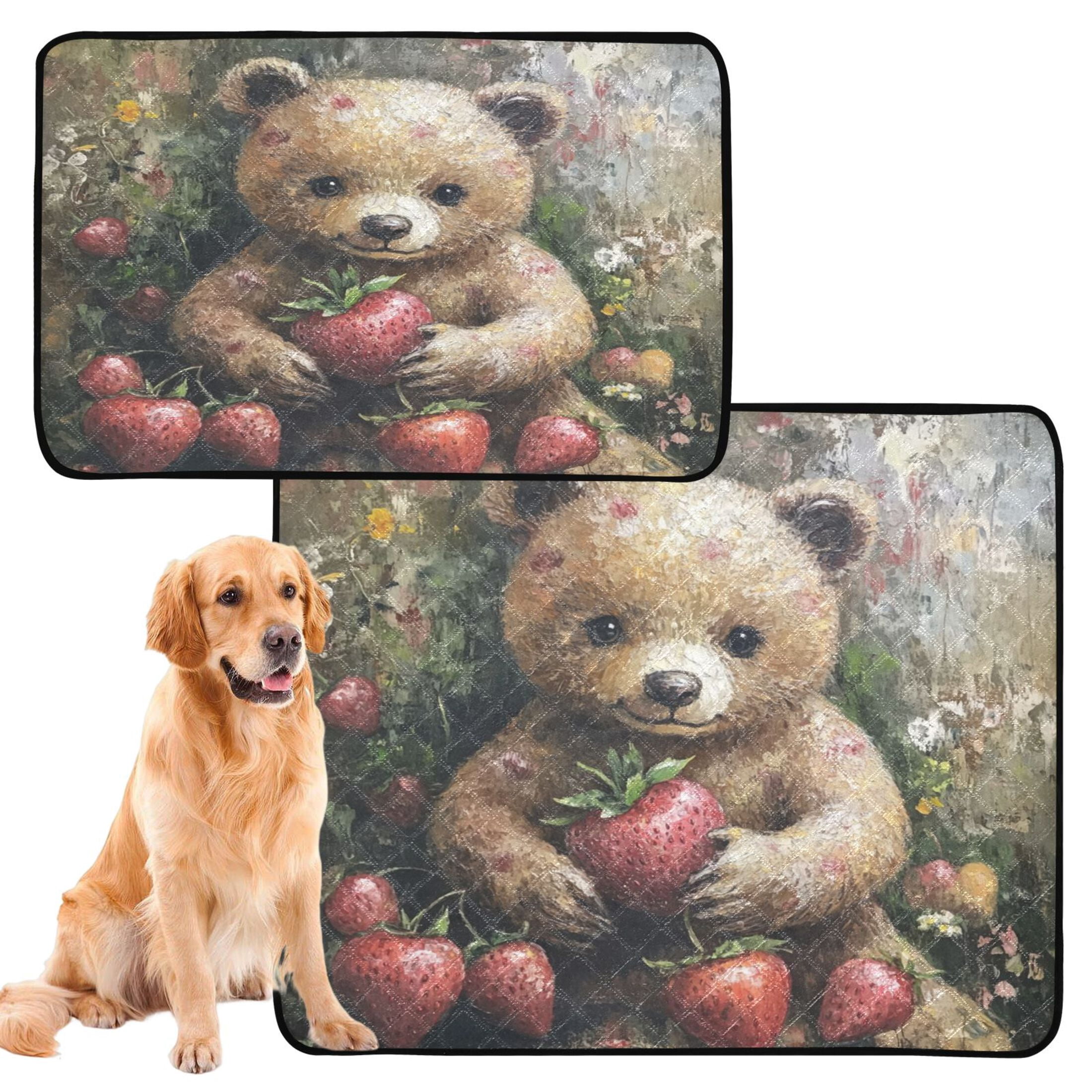 Qxltty Adorable Strawberry Bear Cat litter Pads Pet Set of 3 Diaper Mats Center Anti-leakage Layer Absorbent Soft and Comfortable