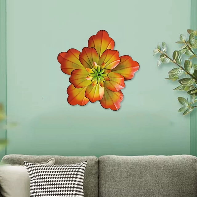 Flores de metal para decoración de pared, decoración de pared de metal para colgar en interiores y exteriores, hogar, , cocina, dormitorio, sala d naranja Macarena escultura de arte de pared