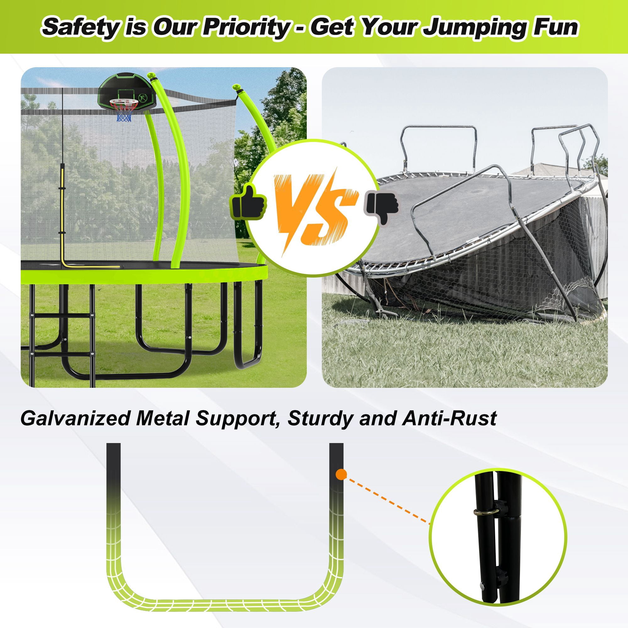 Alvantor 16Ft Trampoline for Kids, Pumpkin Trampoline with Enclosure Net and Basketball Hoop Green