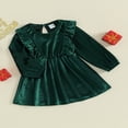 thumbnail image 3 of Toddler Velvet Dress with Ruffle Long Sleeve and  Neck for Baby Girl, 3 of 9