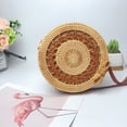 thumbnail image 4 of Handwoven Rattan Bag Shoulder with Leather Strap, Women Handmade Wicker Woven Purse, Brown Straw Boho Basket Handbag(7.9x7.9x3.1inches), 4 of 5