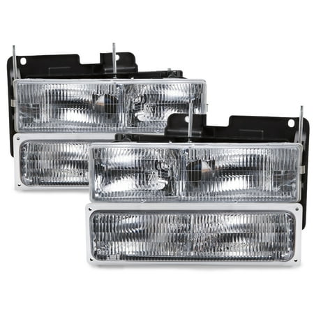- 1994-1999 Chevrolet Truck 4-Piece Stock Style Headlight Set Headlamp Assembly Pair GM2502101 and GM2503101