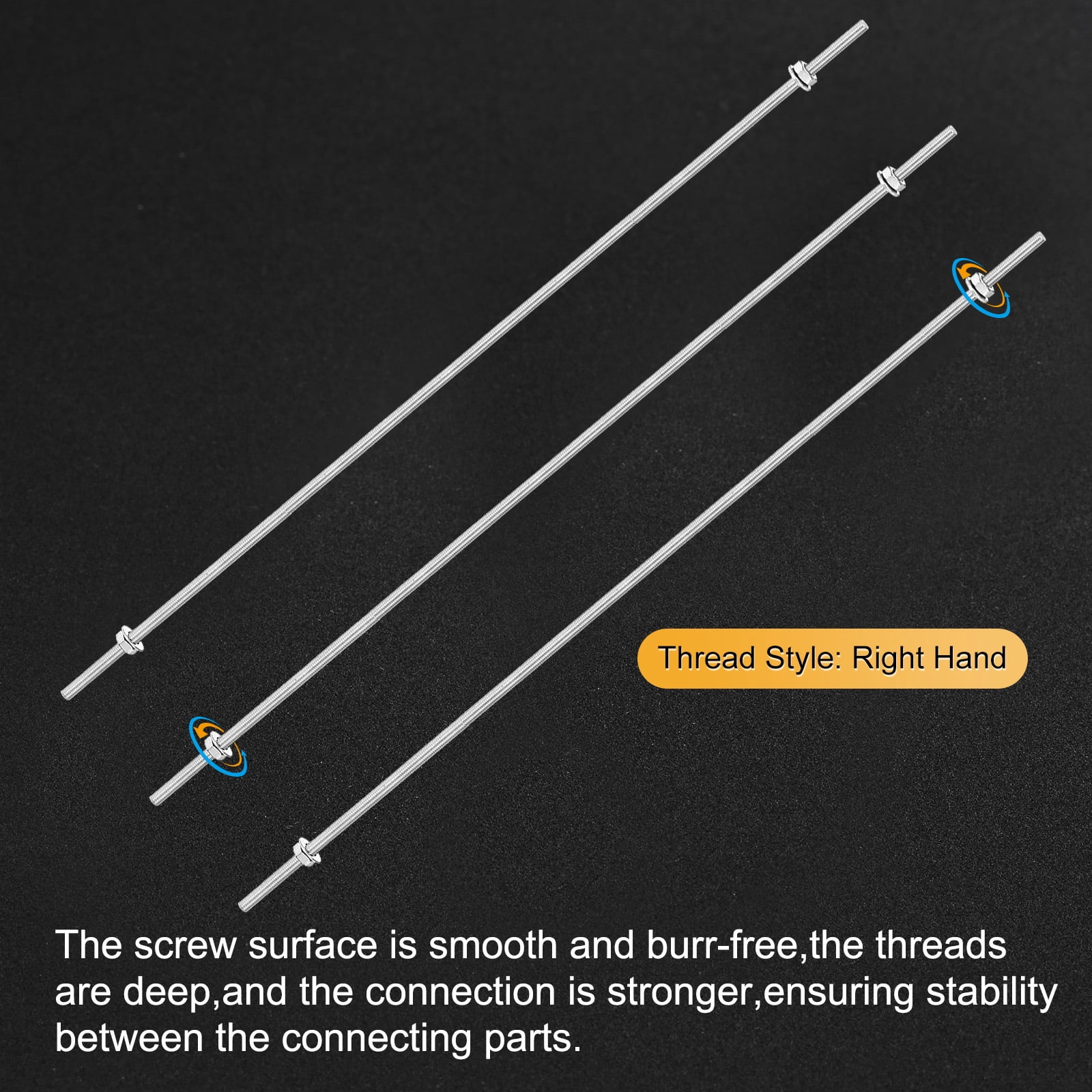 Uxcell 12-Pack Fully Threaded Rod, M4x350mm 304 Stainless Steel Right Hand Thread Bar Studs with Hex Nuts and Washers