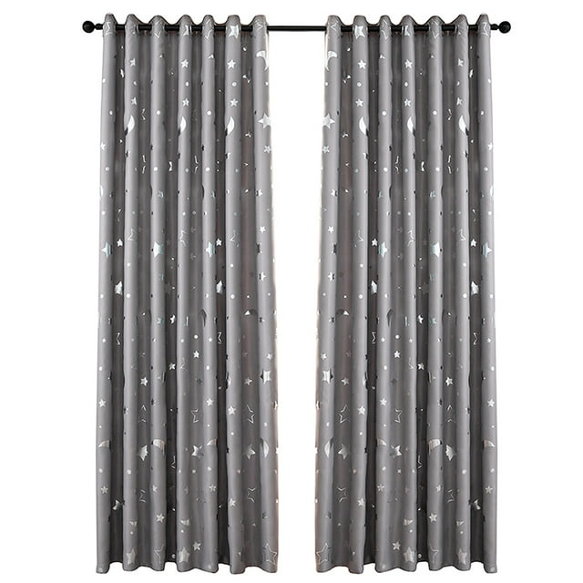 Cortina de 2 piezas con estrella plateada caliente y Luna opaca completa dormitorio sala de estar ai Tomshoo Gris