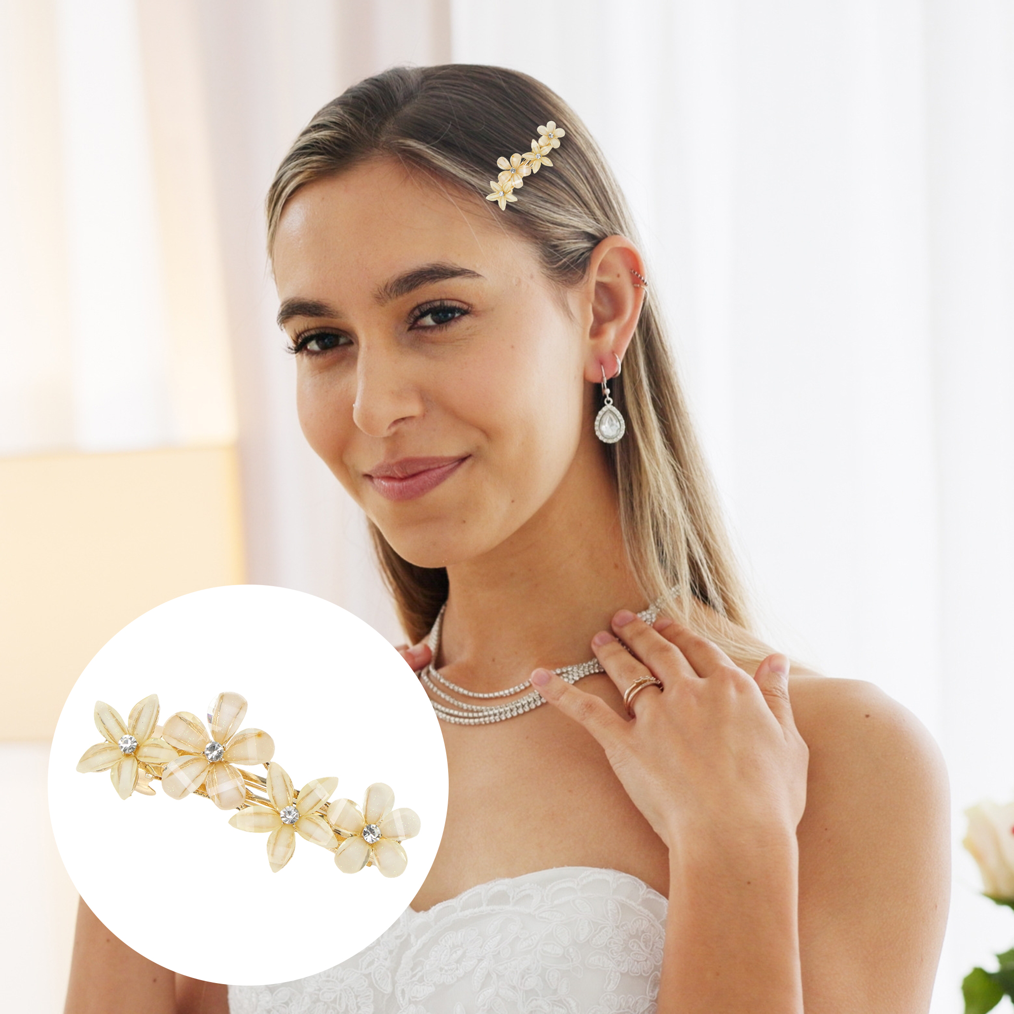 Unique Bargains Flowers Hair Barrettes Light Champagne 1 Piece for Fashionable Hairstyles