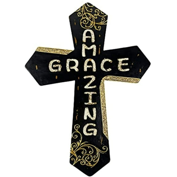 Urbalabs Western 11.5 Inch Wall Cross Black and Gold Amazing Grace Cross Rustic Cowboy Religious Wall Hanging Cross Country Wall Decor Room Decoration Office Church Home (Amazing Grace)