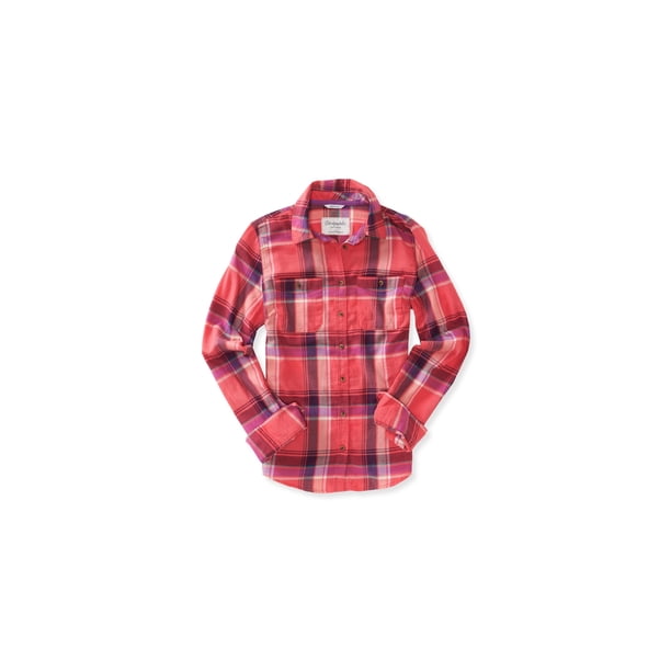 Aeropostale Signature - Camisa a cuadros para mujer, color rojo, extragrande