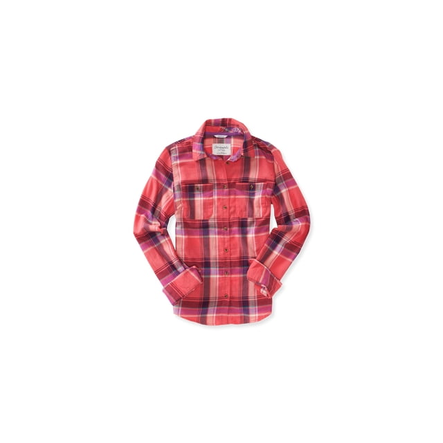 Aeropostale Signature - Camisa a cuadros para mujer, color rojo, extragrande
