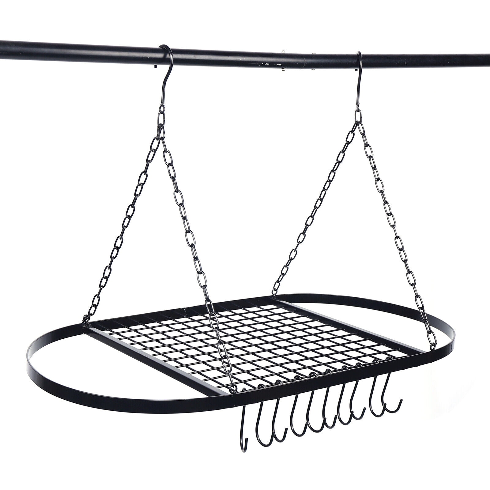 TFCFL 32" Pot Pan Rack with Shelf Grid 9 Hooks Hanging Rack Ceiling