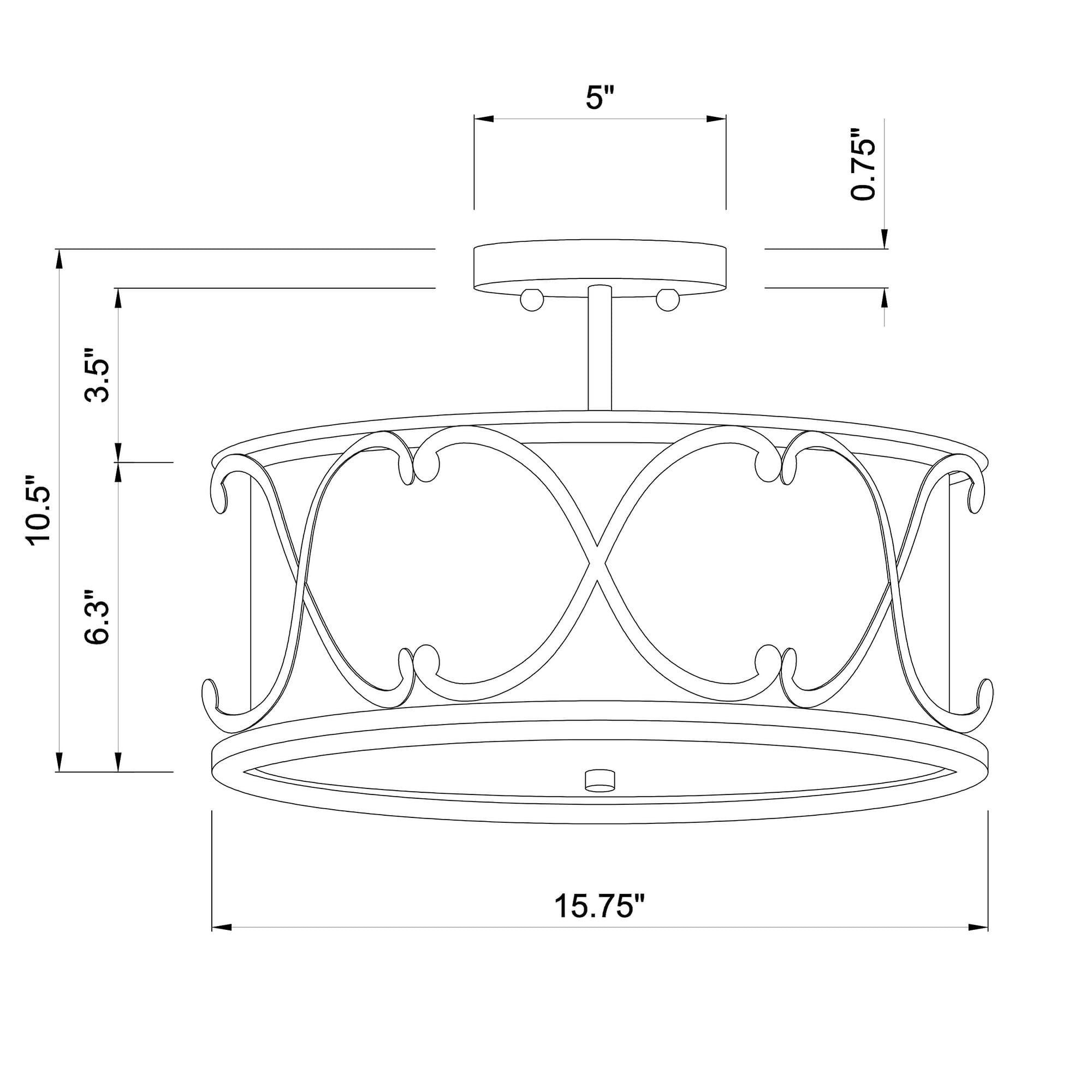 Warehouse of Tiffany Kine Brown 3-Light Metal & Fabric Drum Semi-Flush Mount