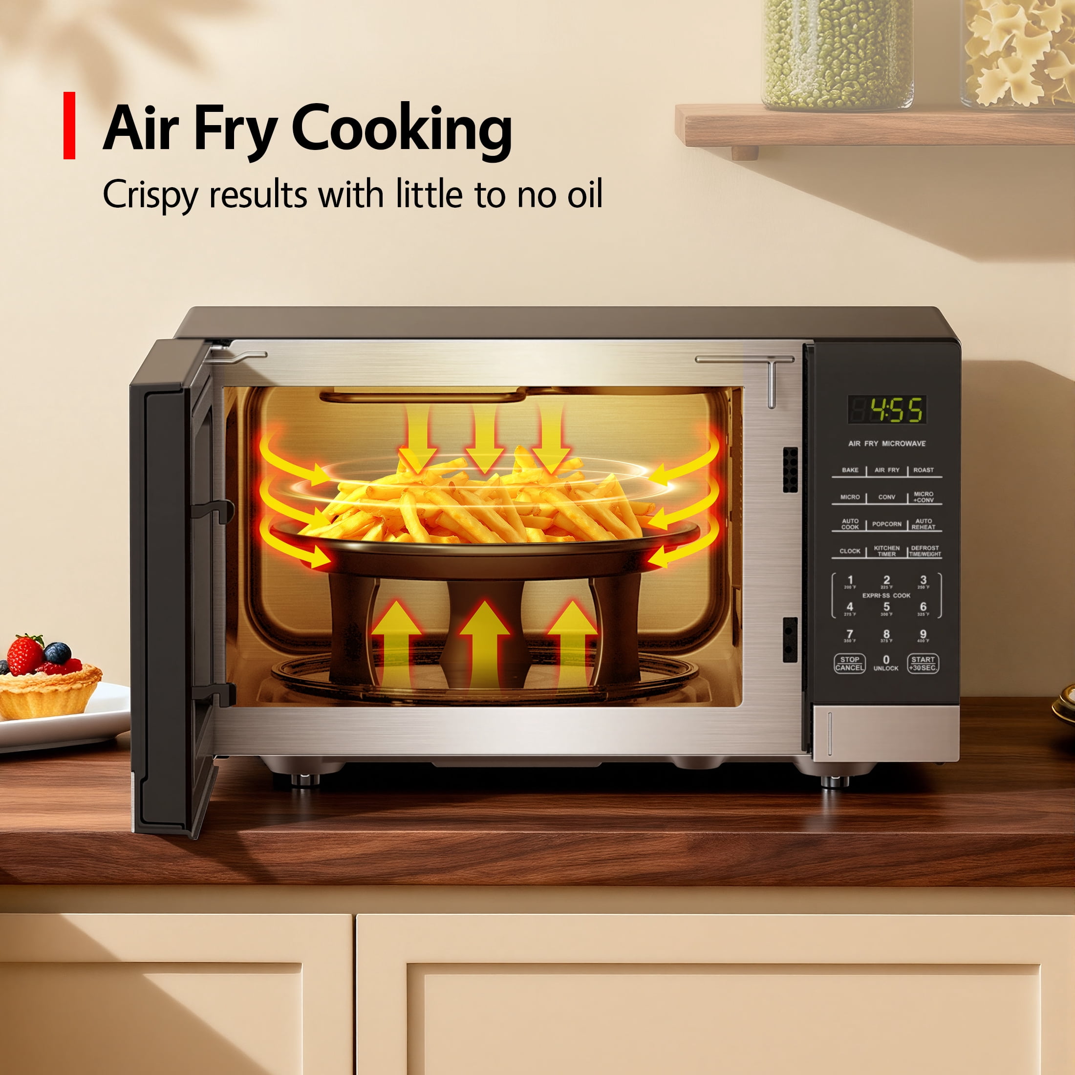 Mainstays 0.9 Cu Ft 3-in-1 Air Fry Convection Microwave Oven, 900 Watts