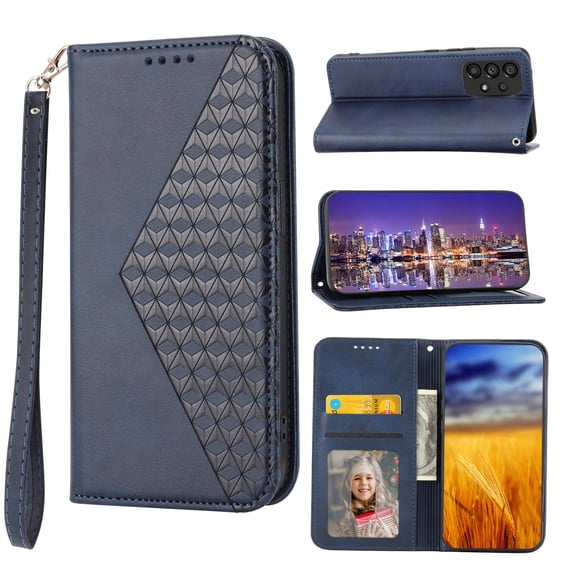 Mantto Wallet Phone Case for Samsung Galaxy A53 5G (6.5 inch),for Women Men,Premium PU Leather Magnetic Closure Flip Cover Credit Card Slots Kickstand Protective Case with Wrist Strap,Blue