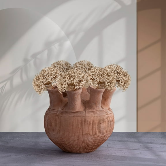 BIDK Home Sculpted Terracotta Vase with Textured Finish - 7.5" – Brown