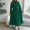 thumbnail image 3 of MORTTIC Women's Elegant High Neck Long Sleeve Belted Pleated Maxi Dress - Solid Color Flowy Office Dress for Spring & Fall, 3 of 7