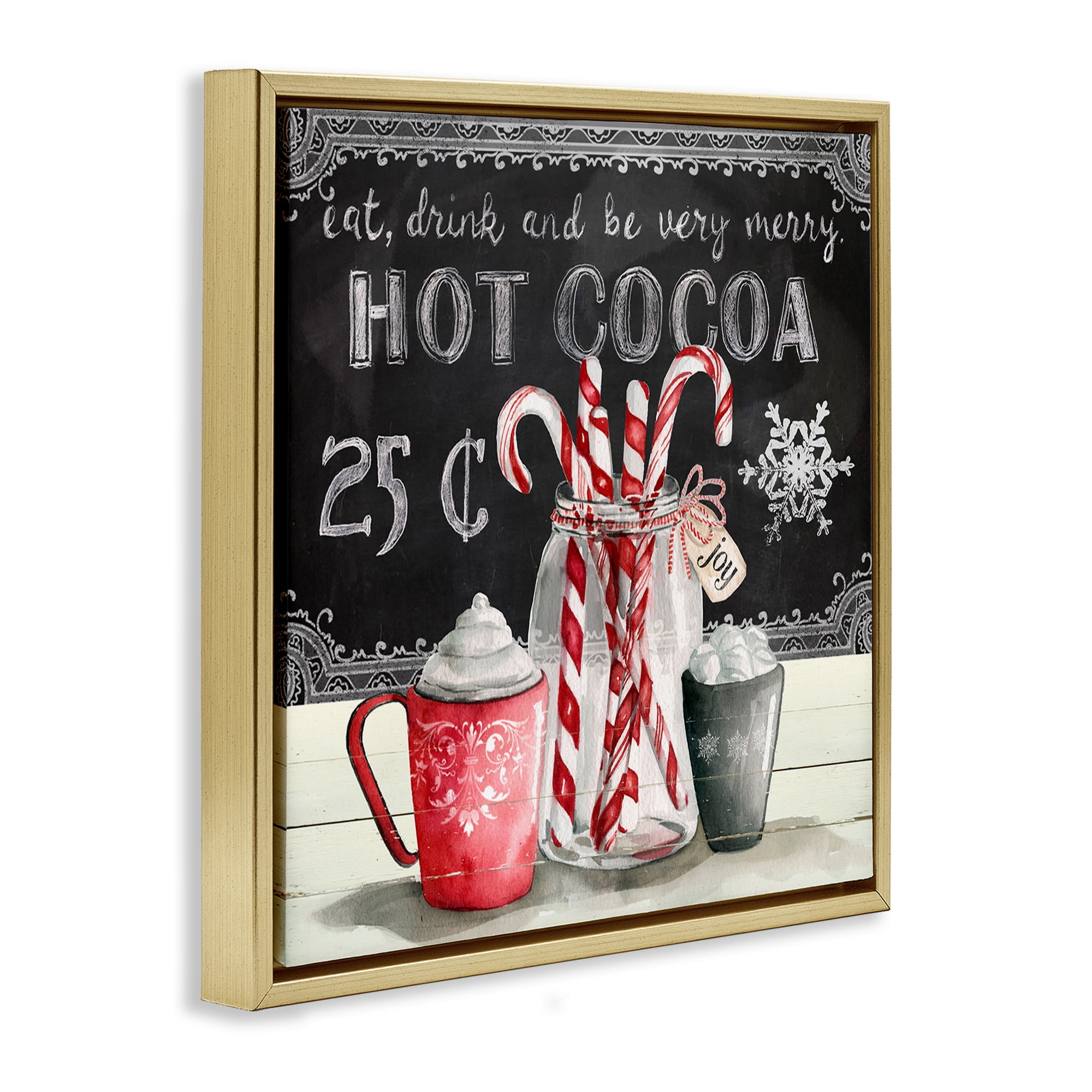 Stupell Industries Cocoa & Candy Canes Holiday Painting Gold Floater Framed Canvas Art Print Wall Art, 18 x 18