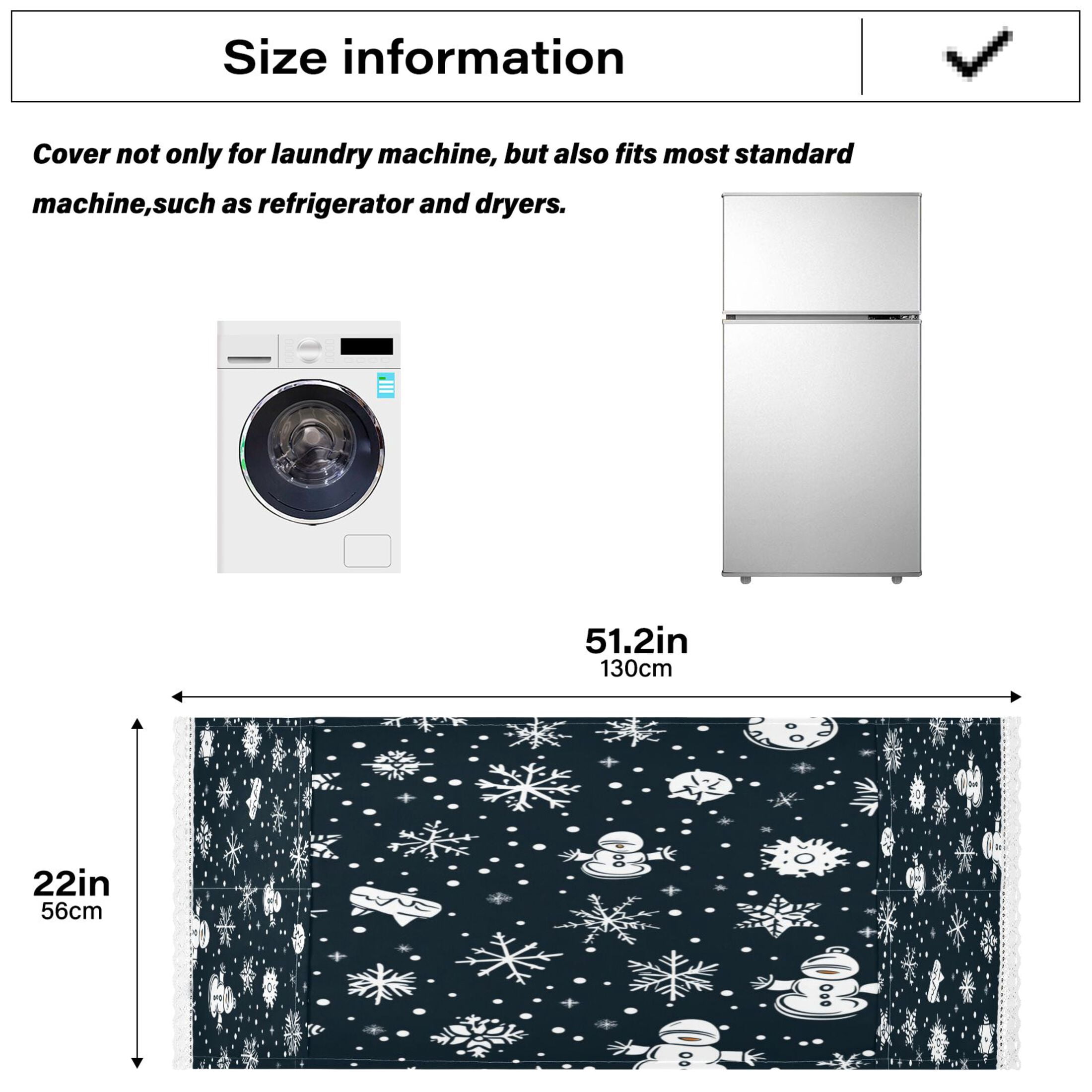 Snowflakes PatternWasher and Dryer Covers Dust-Proof and Oil Resistant Fridge Cover with 4 Storage Pockets Washing Machine Top Cover for Laundry Kitchen Home 51.2 x 22 In