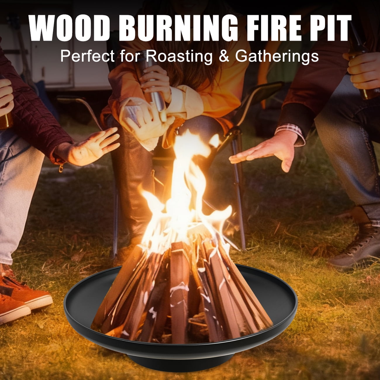 Linsen-outdoors Wood Burning Fire Pit for Picnic Bonfire Patio Outside Backyard Party BBQ