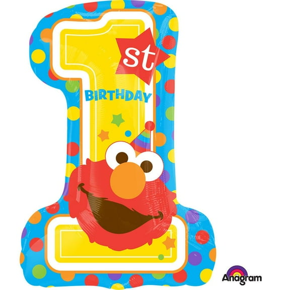 Sesame Street 1st Birthday Elmo Balloon, Colorful Polka Dot Design, 28-Inch