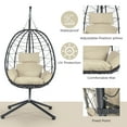 thumbnail image 4 of PAPROOS 2PCS Wicker Egg Chair, Indoor Outdoor Swing Chair with Stand and Removable Cushion, All-Weather Rattan Hanging Basket Chair Hammock Chair for Patio Balcony Porch Garden, Beige, 4 of 10