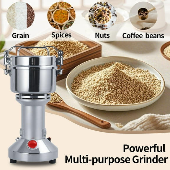 Happydeer Grain Mill Grinder, Grinding Mill, High Speed Electric Stainless Steel Grinder, 50-300 Mesh/Min Corn Flour Pulverizer Powder Machine for Dry Spice Herbs Grains Coffee Rice (150g/5.29oz)