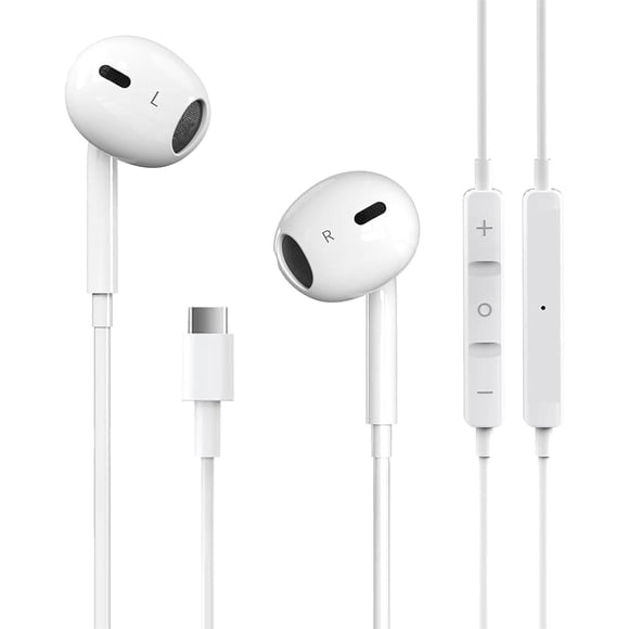 Auriculares USB C para iPhone 17 16 15 Pro Max iPad Pro Tipo C Auriculares con cable con micrófono y control remoto Cancelación de ruido para Pixel 8 7 6A 5 Galaxy S24 S23 S22 S21 S20