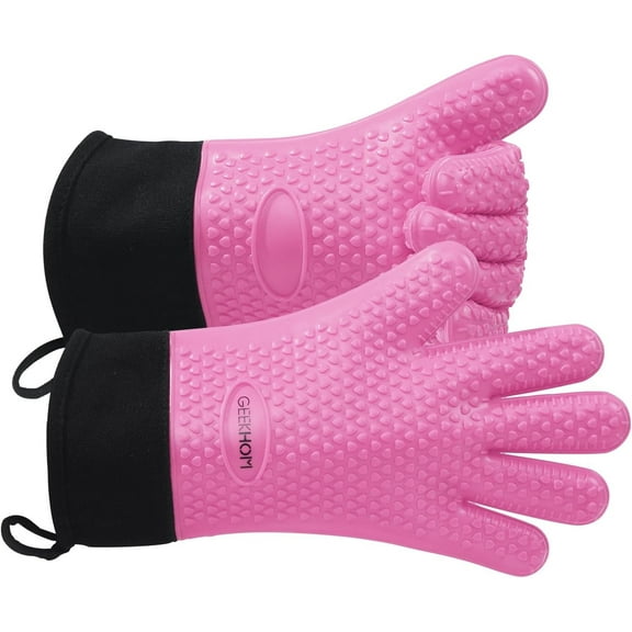 Silicone Grill Gloves with 13.7" Arm Protection, Heat Resistant and Waterproof