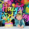thumbnail image 2 of Neon Happy Birthday Beautiful Backdrop Polyester Fabric Funny Colorful Glow in The Dark Graffiti Brick Wall Splatter Cool Boys  Modern Photography Background Birthday Photo Studio Shoot, 2 of 3