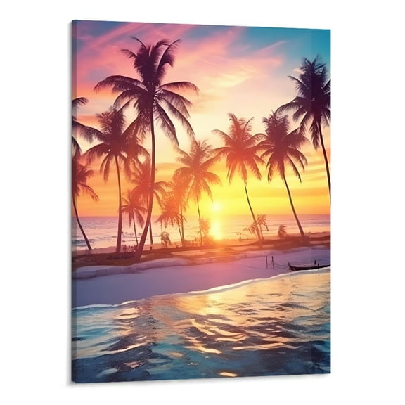 Creowell Fall Decor Sunset Beach Palm Trees Art Modern Canvas Wall Art Picture 16x20in