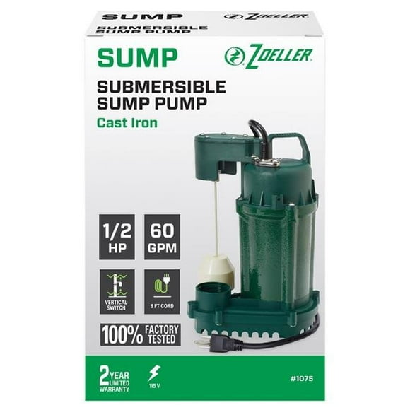 Zoeller 4003462 0.5 hp 60 gph Cast Iron Vertical Float Switch AC Bottom Suction Submersible Sump Pump
