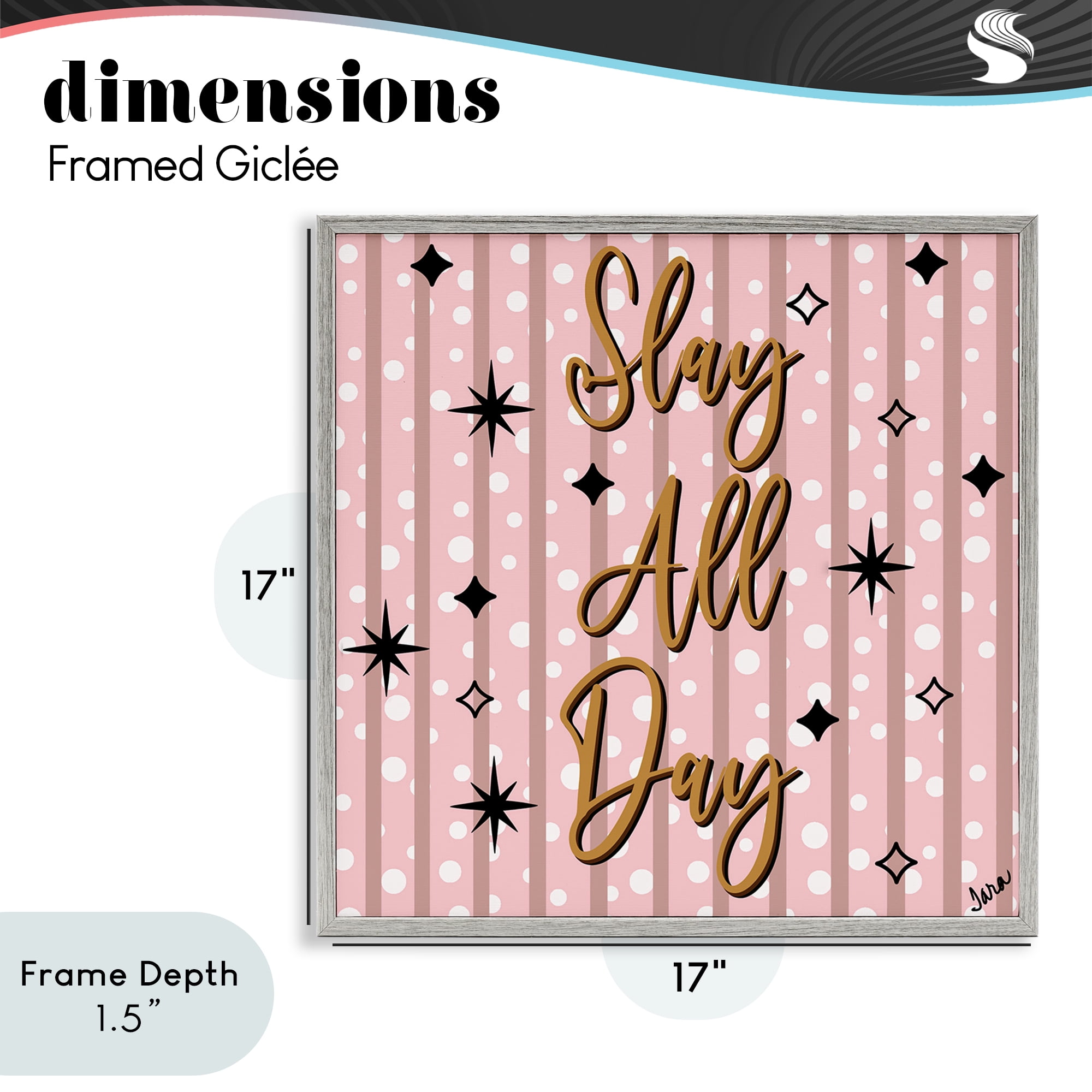 Stupell Industries Slay All Day with Sparkle Pattern Gray Framed Giclee Art, design by Tara Boone