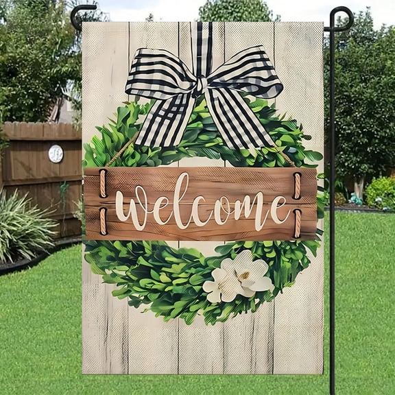 Garden Flag Double Sided Welcome Spring Bow Wreath Farmhouse Outdoor Decoration Patio Yard Lawn Outside Seasonal Decor Holiday Outside Flags