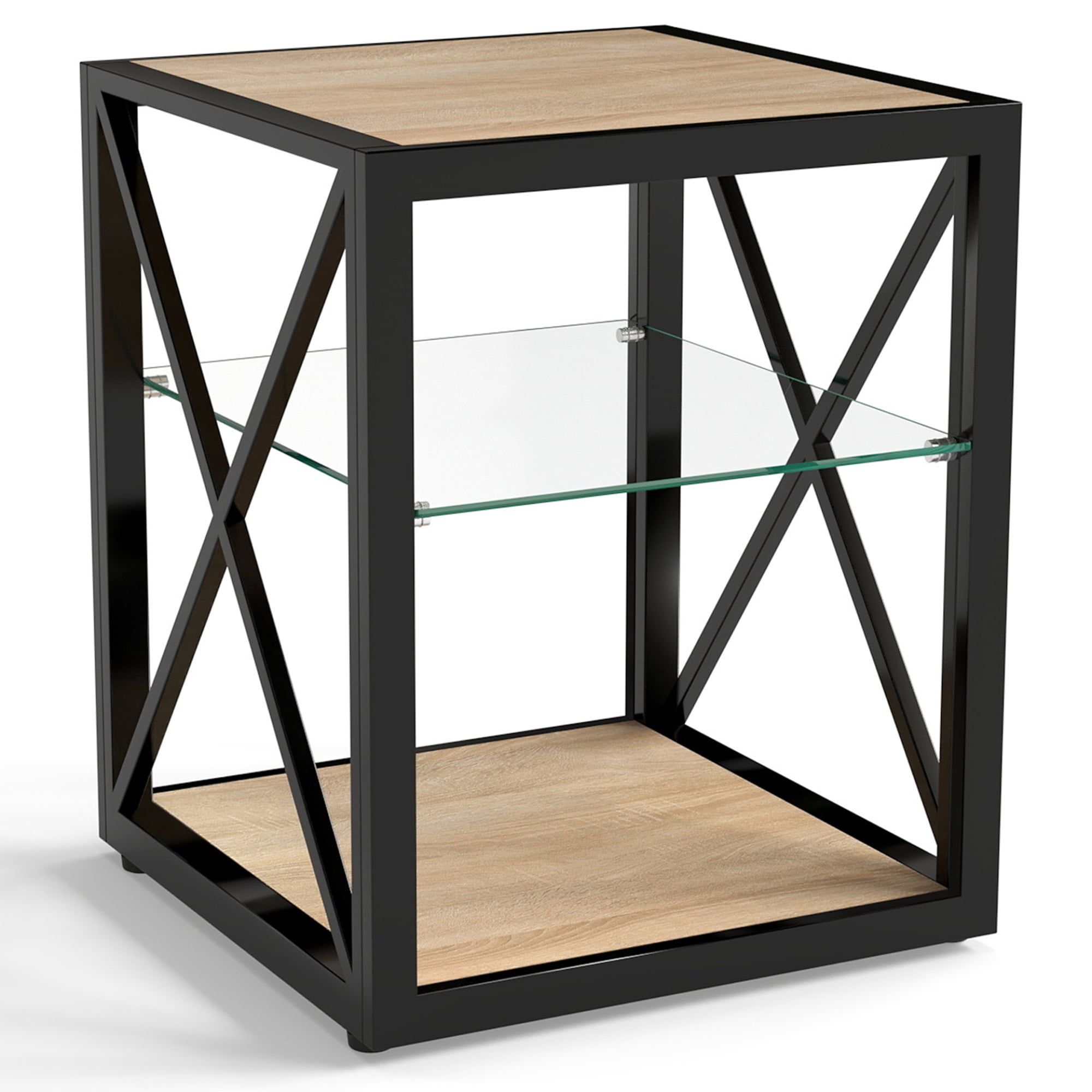 Leumius Modern End Table Nightstand for Living Room, 2-Tier Side Table Bedside Table for Living Room,Natural