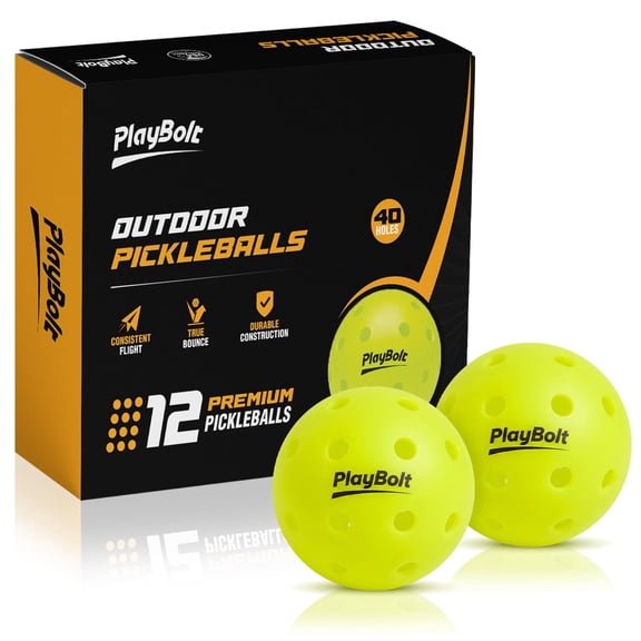 PlayBolt Outdoor Pickleball Balls - Premium Pickle Balls Set USAPA Approved, 40 Hole Crack Resistant Tournament Ready Pickleballs