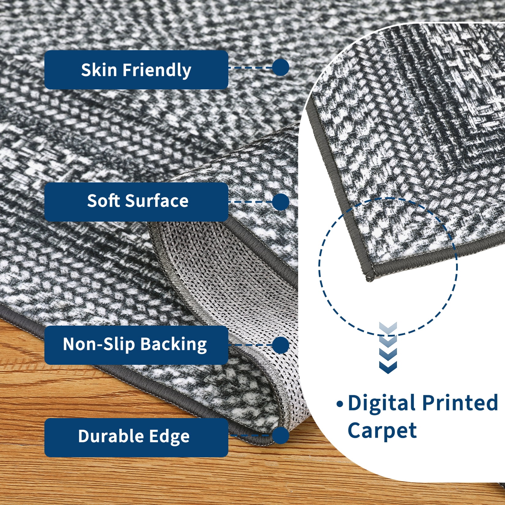 HIWEAVER 9' x 12' Black/Gray Area Rug for Living Room Washable Bordered Digital Printed Non-Slip Geometric Indoor Carpet